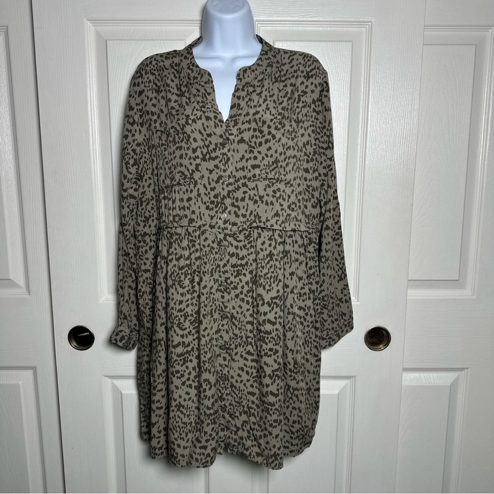 Velvet Heart Sun Dress Womens Large Leopard Print Long Sleeves Sundress Boho